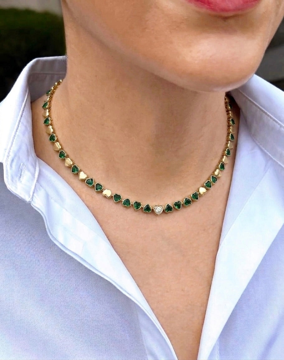 Emerald Heart Tennis Necklace
