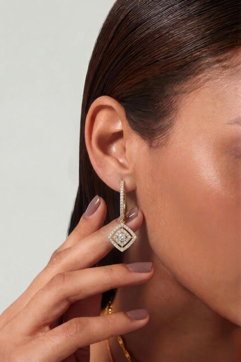 Diamond Halo Drop Hoops