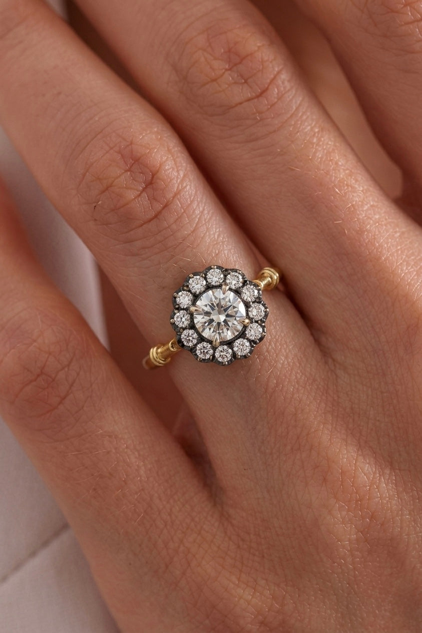 Georgian Diamond Halo Ring