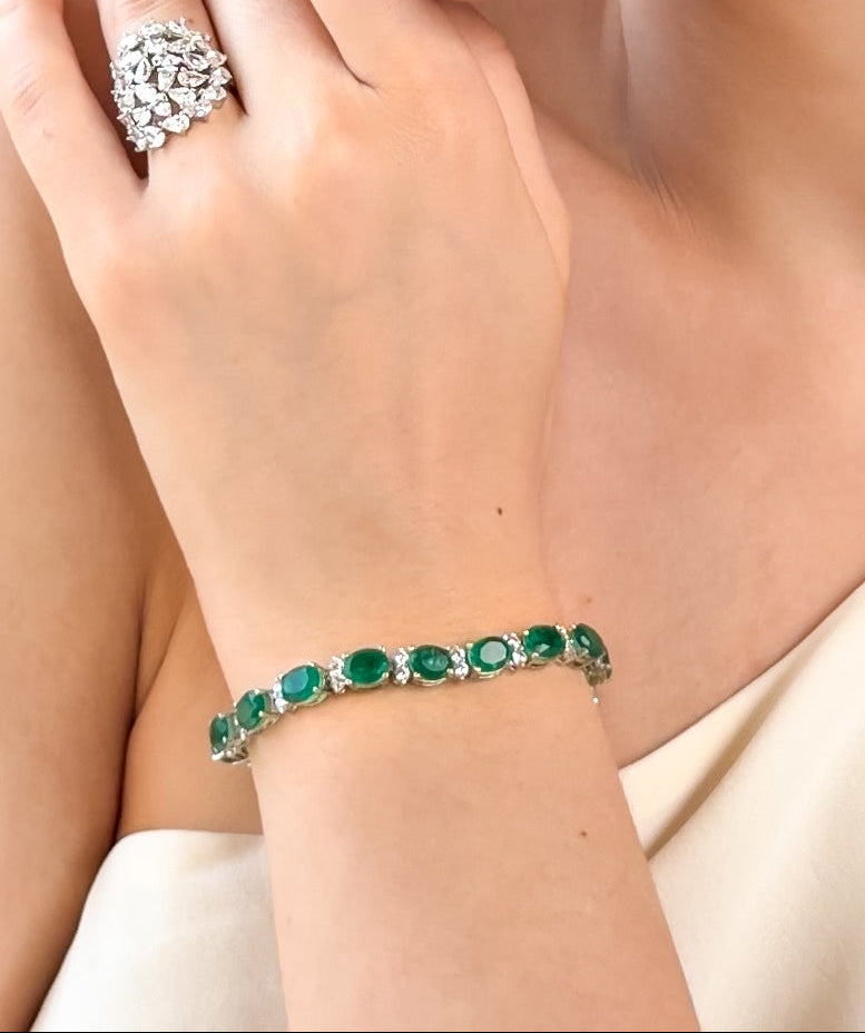 Oval Emerald and Diamond Tennis Bracelet