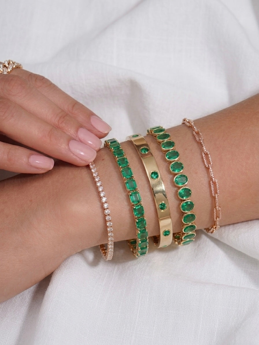 Horizontal Octagon Cut Emerald Eternity Bracelet