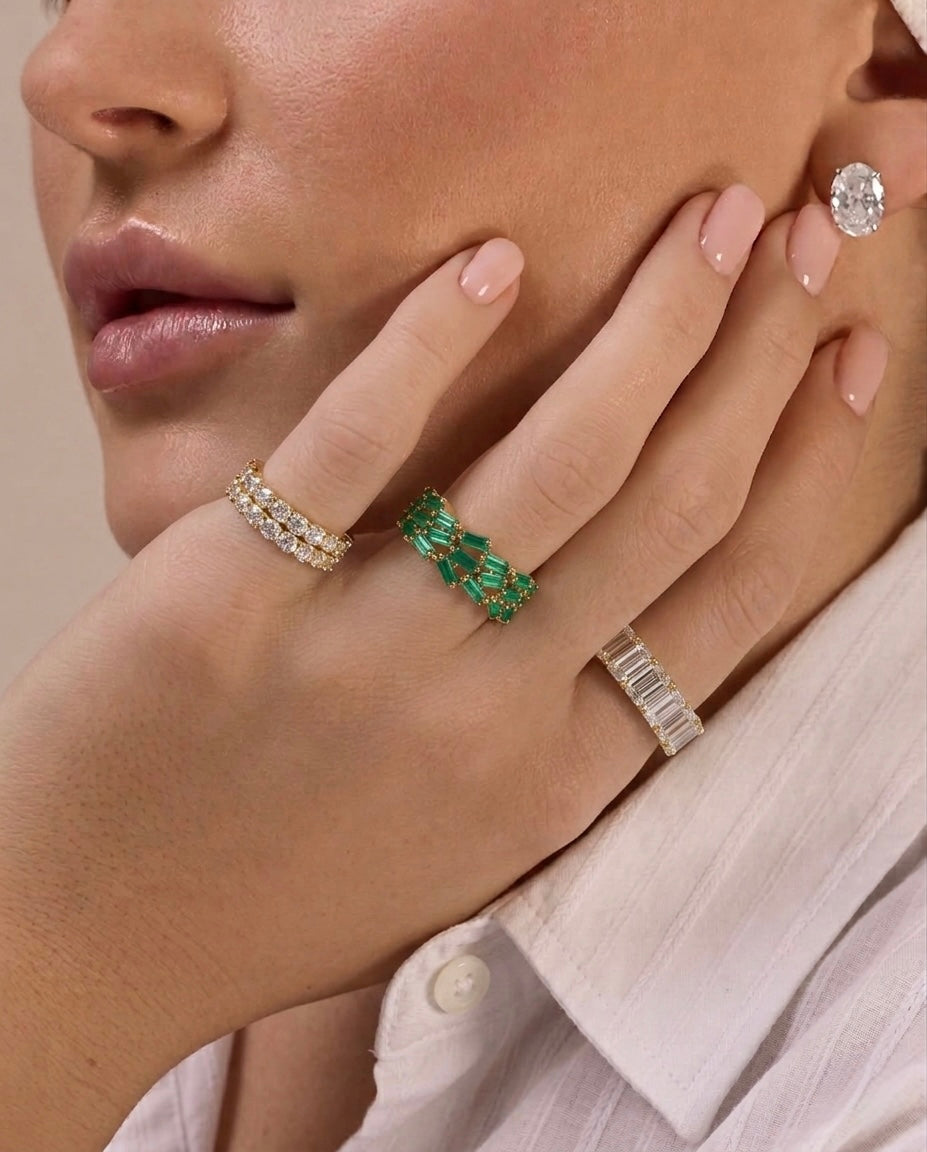 Multi-Row Emerald Cluster Ring