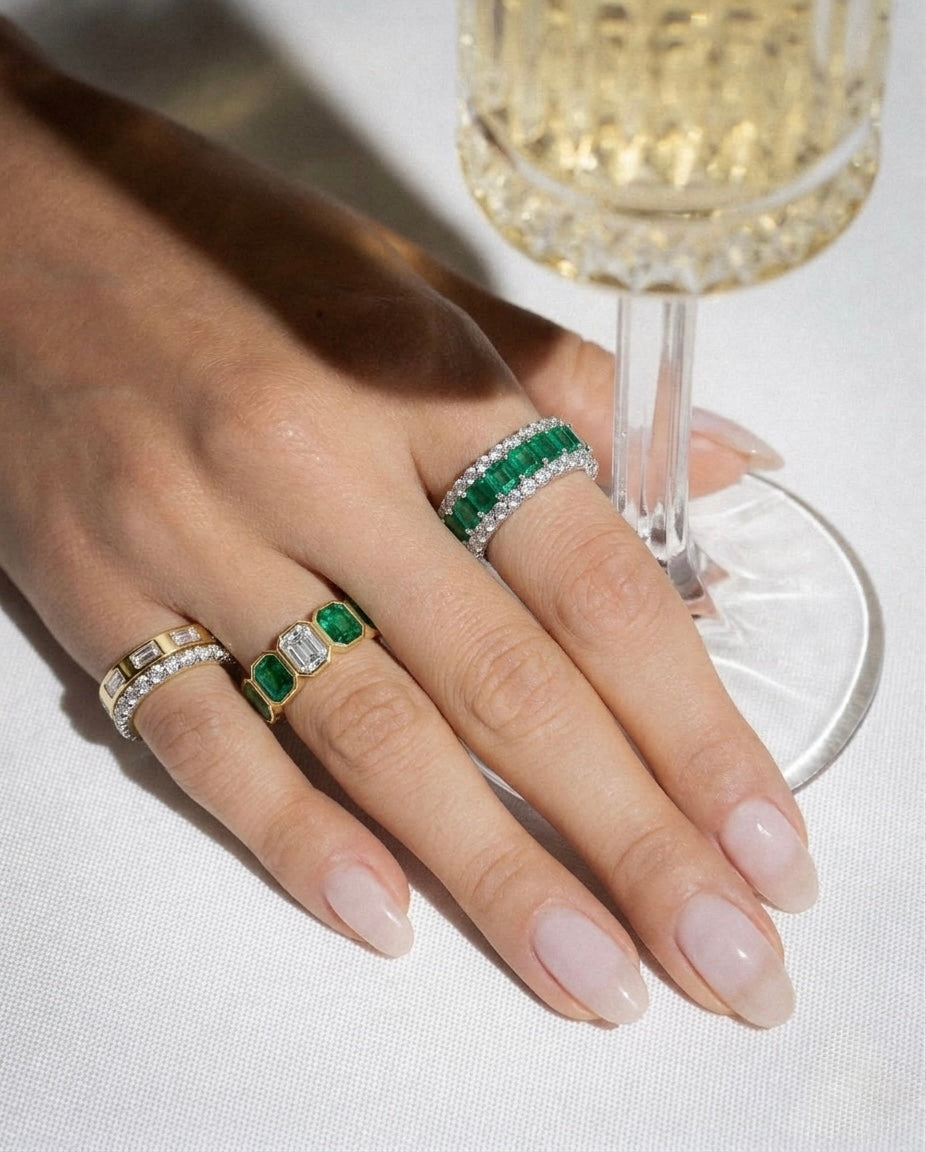 Emerald & Diamond Eternity Band Image 1