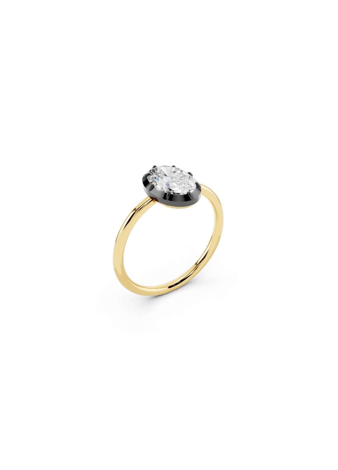 Oval Diamond Button Back Ring Image 4
