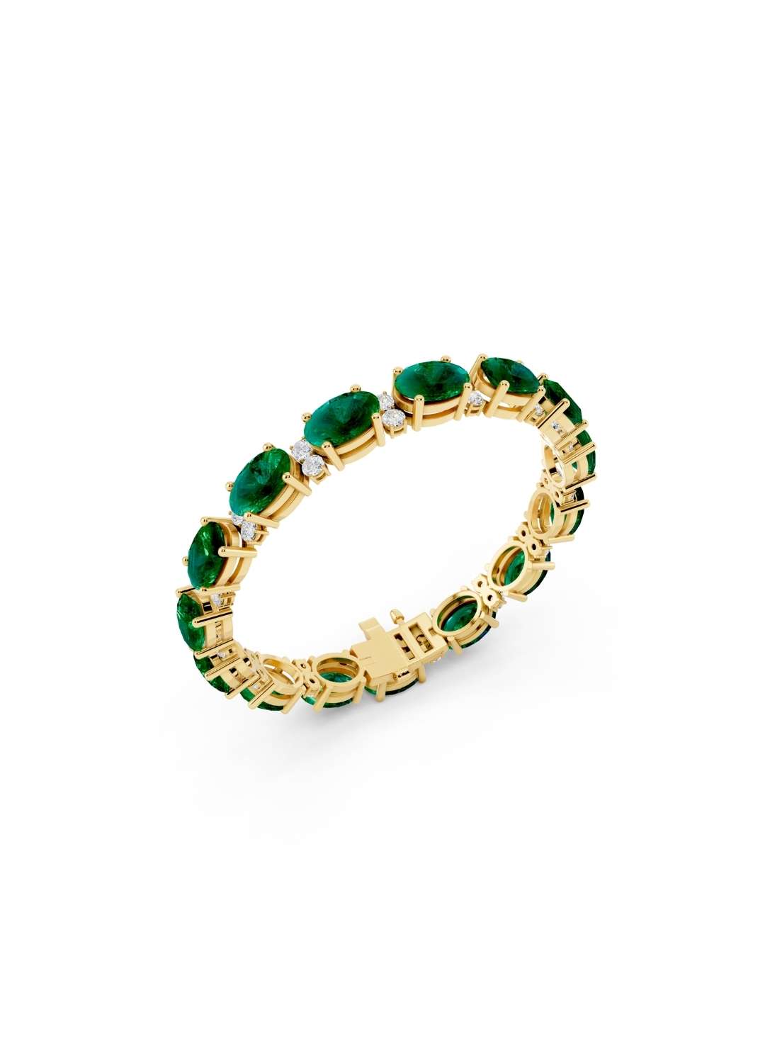 Oval Emerald and Diamond Tennis Bracelet Image 3