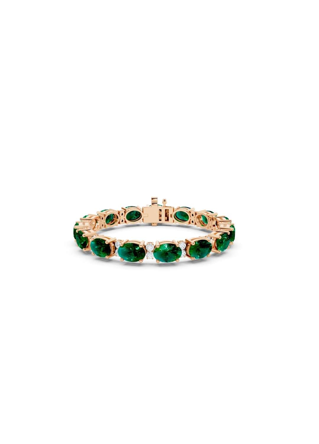 Oval Emerald and Diamond Tennis Bracelet Image 5