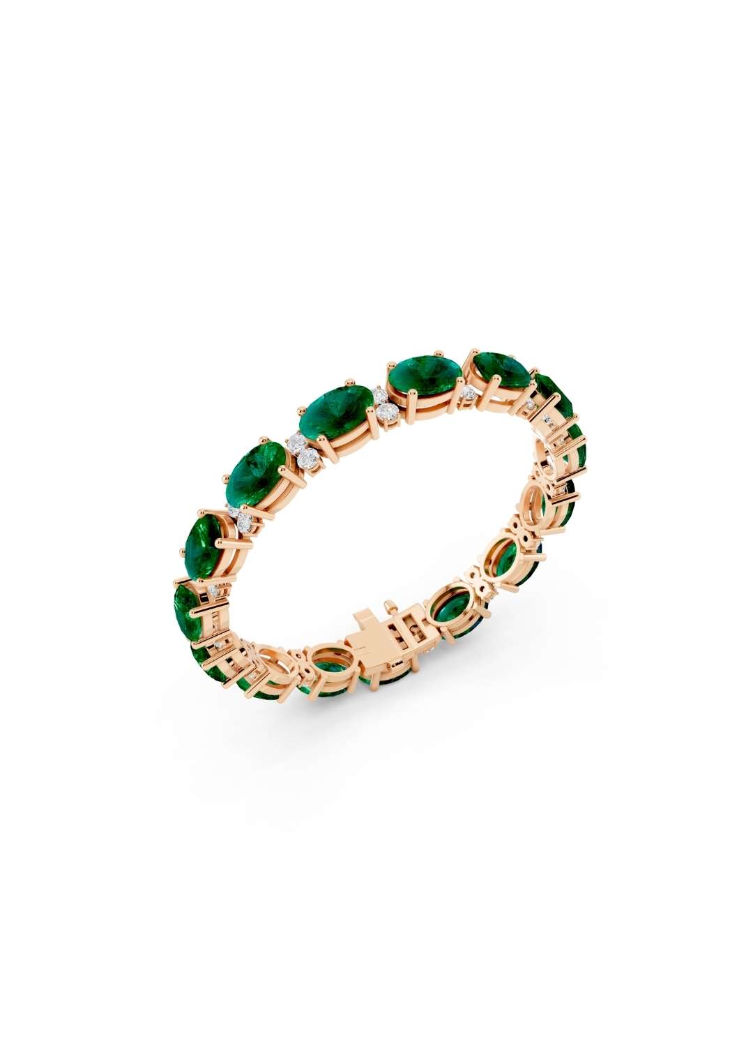 Oval Emerald and Diamond Tennis Bracelet Image 7