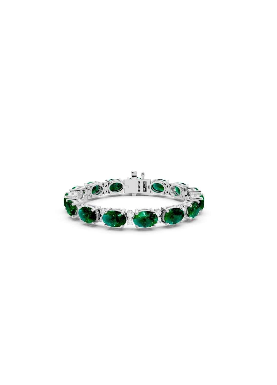 Oval Emerald and Diamond Tennis Bracelet Image 9