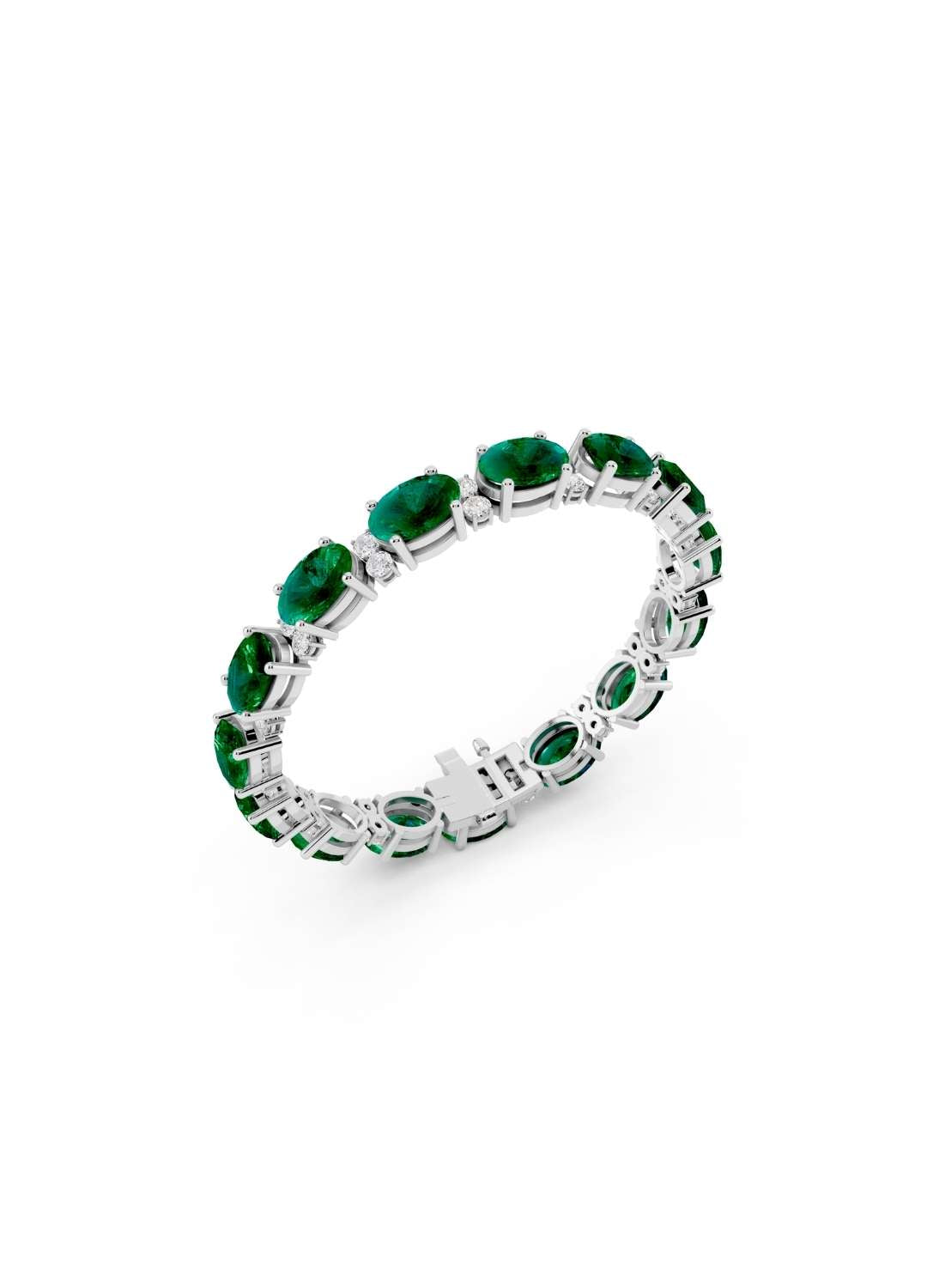 Oval Emerald and Diamond Tennis Bracelet Image 11
