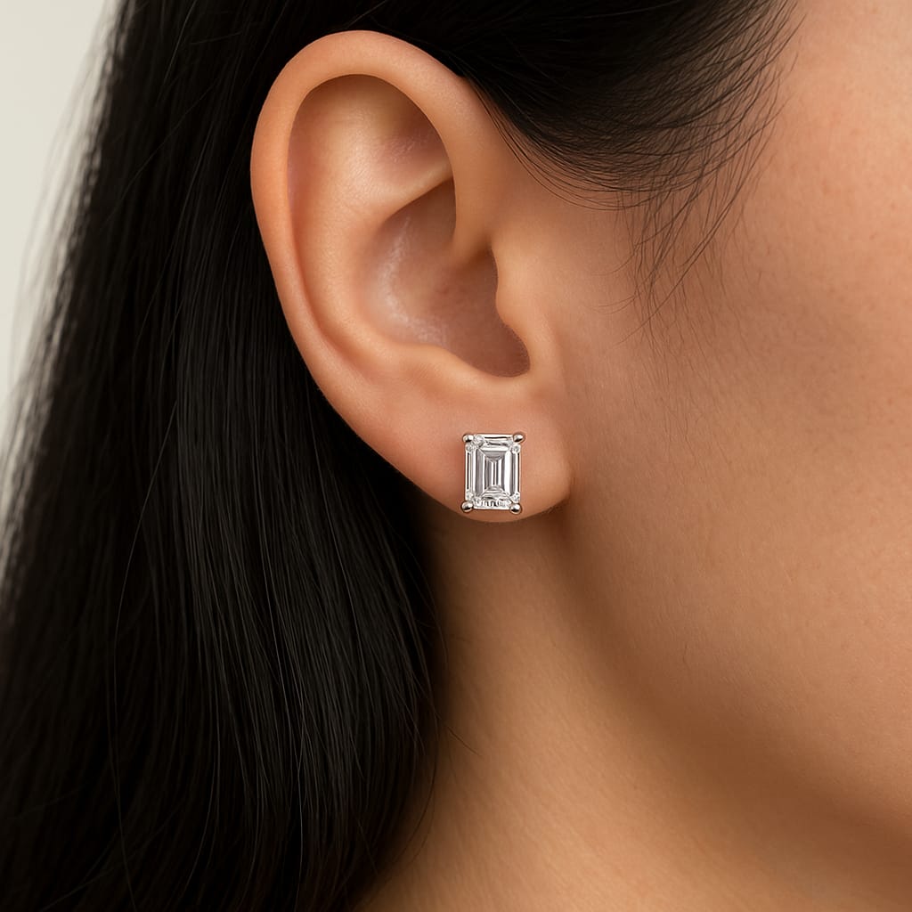 Emerald Cut Diamond Stud Earrings