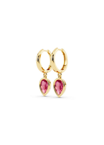 Pink Sapphire Drop Huggies Image 1