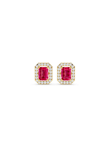 Pink Sapphire & Diamond Halo Studs Image 1