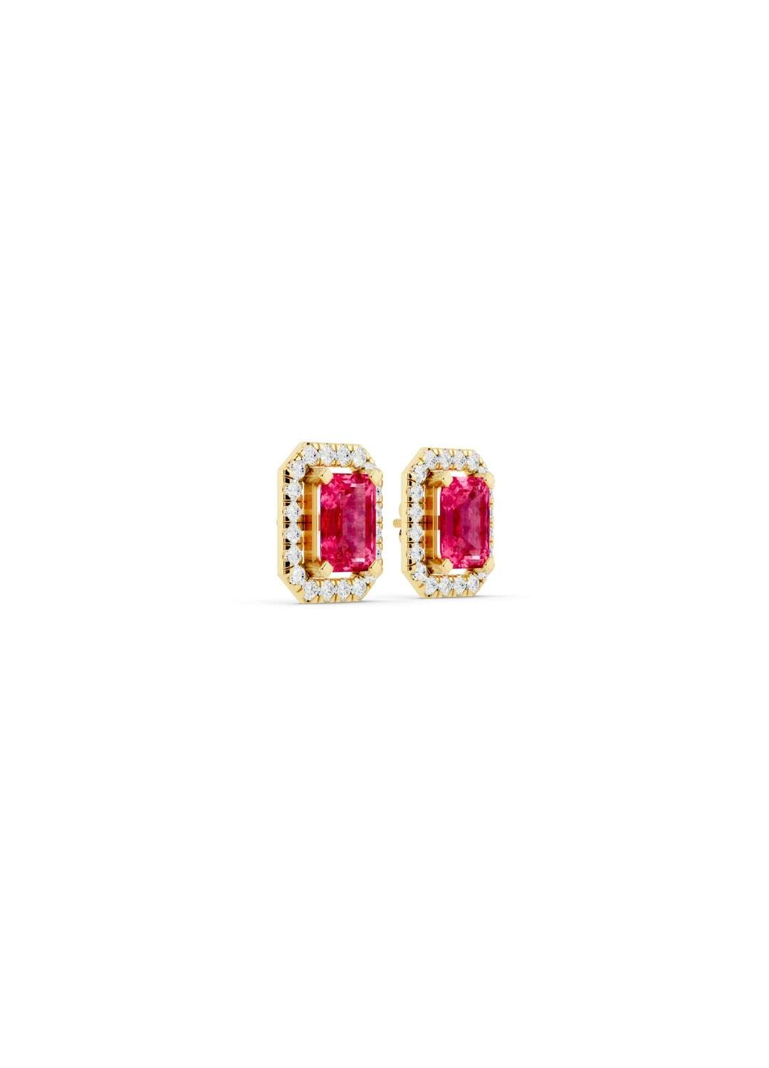 Pink Sapphire & Diamond Halo Studs Image 3