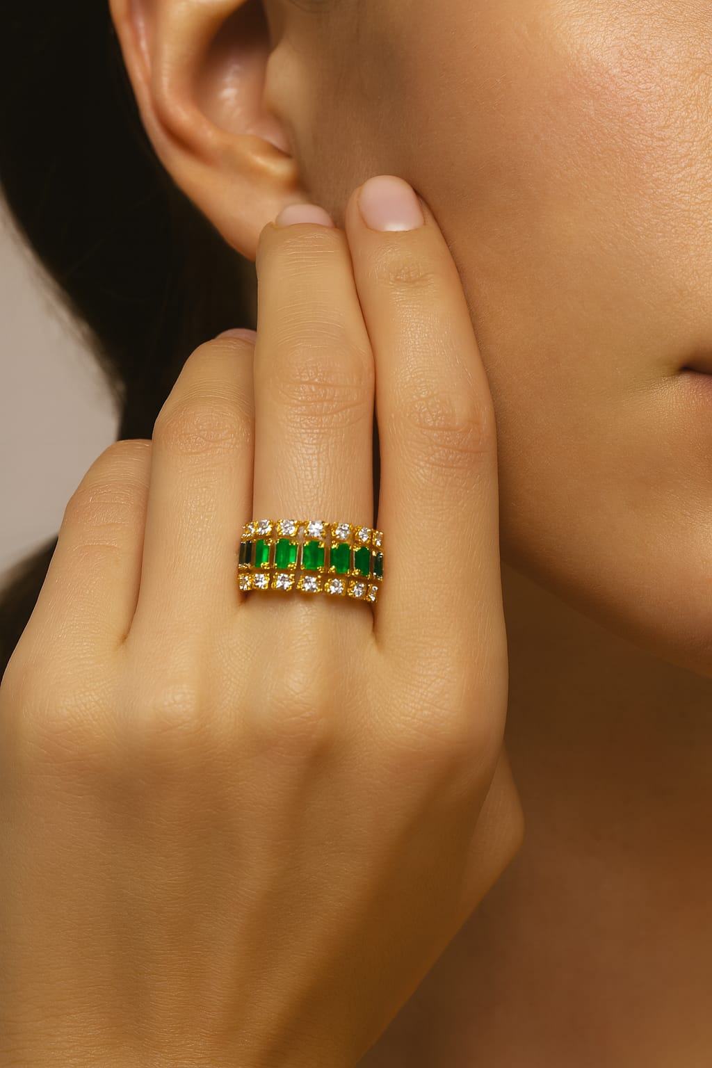 Emerald & Diamond Dual-Row Band