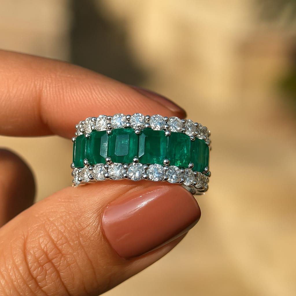 Emerald & Diamond Cut Eternity Band