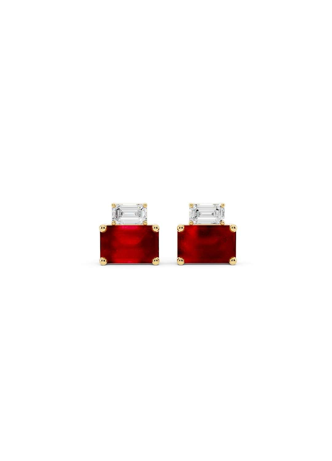 Ruby Cut Diamond and Ruby Stud Earrings Image 1