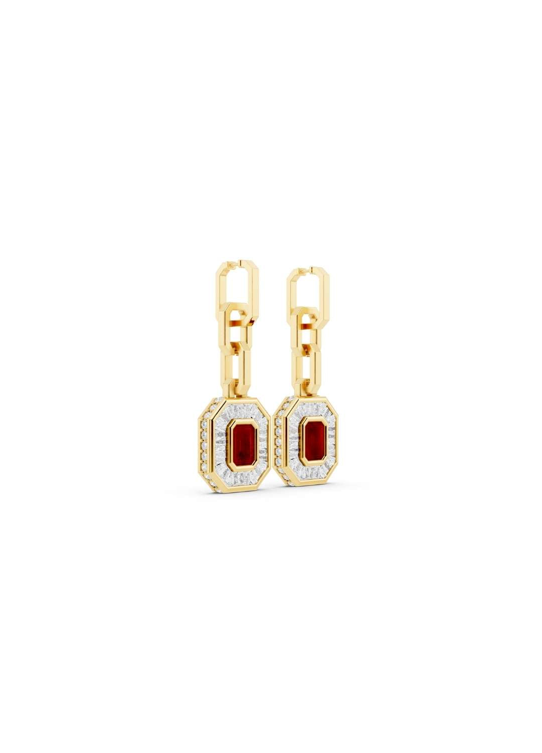 Ruby & Diamond Baguette Drop Earrings  Image 2