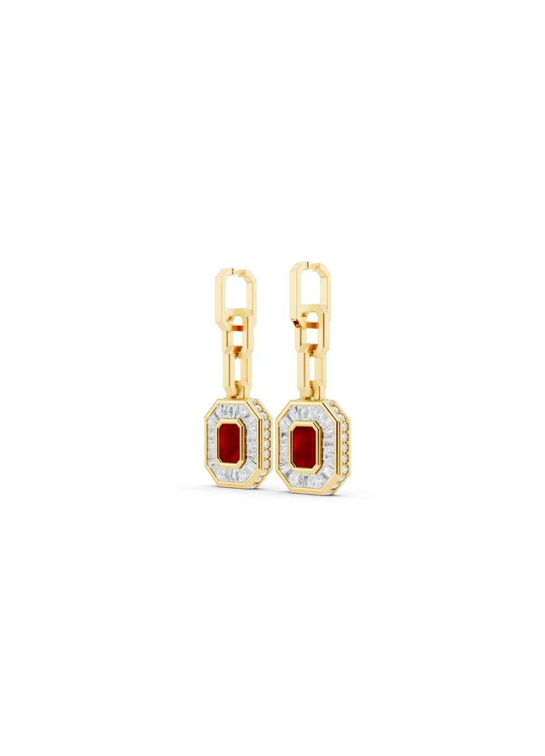 Ruby & Diamond Baguette Drop Earrings  Image 3