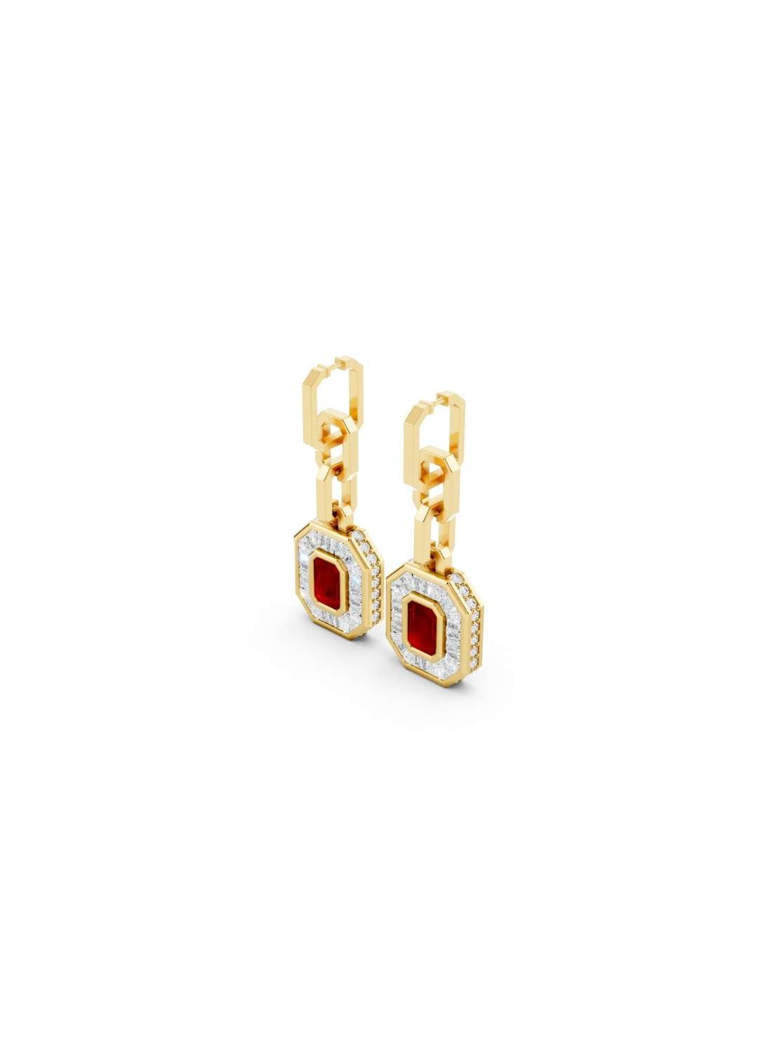 Ruby & Diamond Baguette Drop Earrings  Image 4
