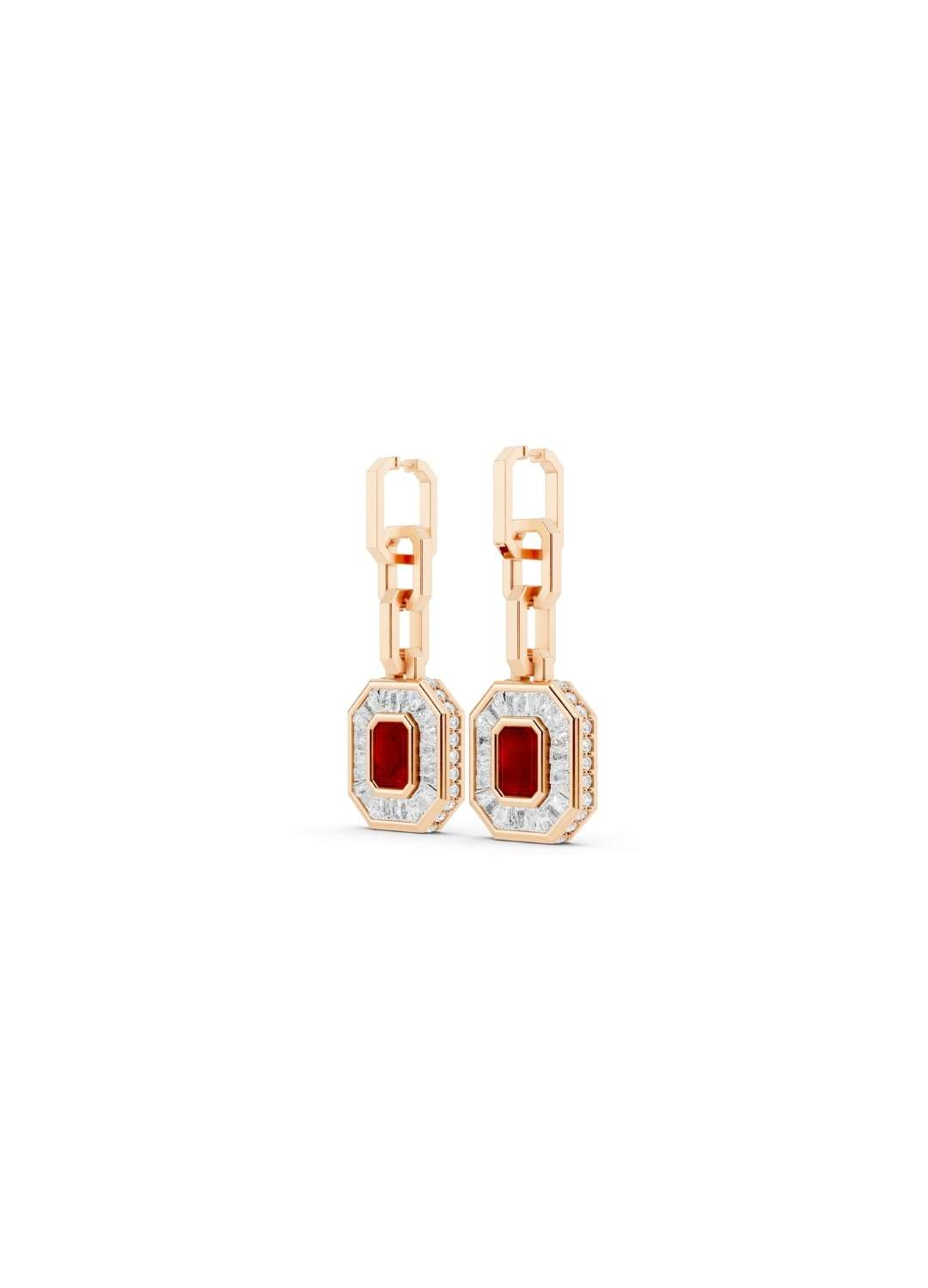Ruby & Diamond Baguette Drop Earrings  Image 8