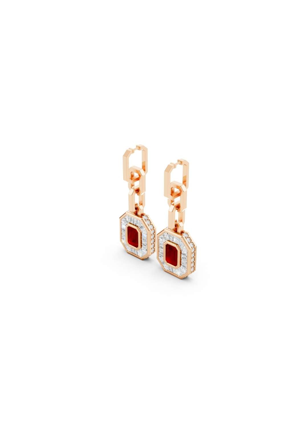 Ruby & Diamond Baguette Drop Earrings  Image 9