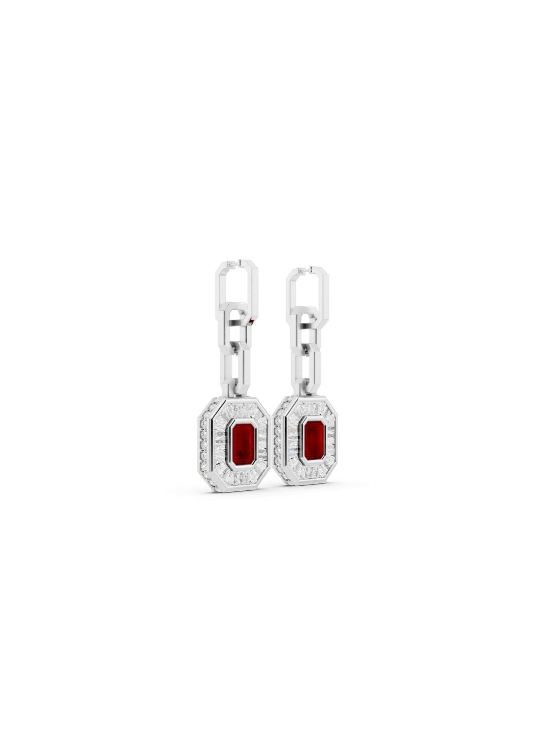 Ruby & Diamond Baguette Drop Earrings  Image 12