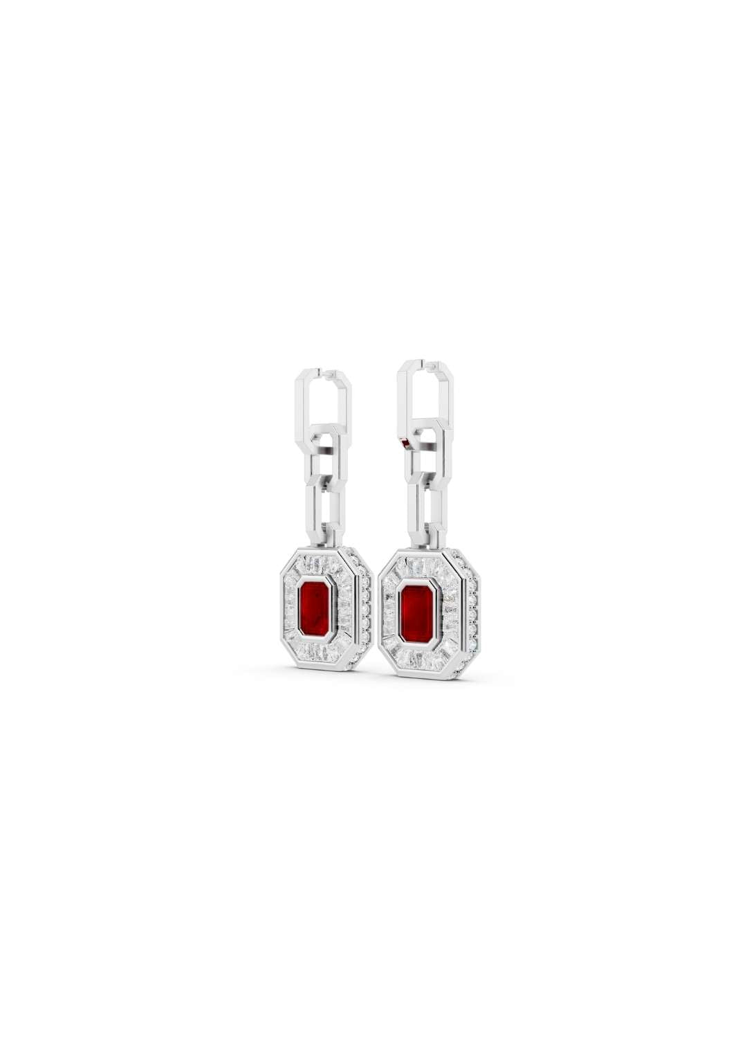 Ruby & Diamond Baguette Drop Earrings  Image 13