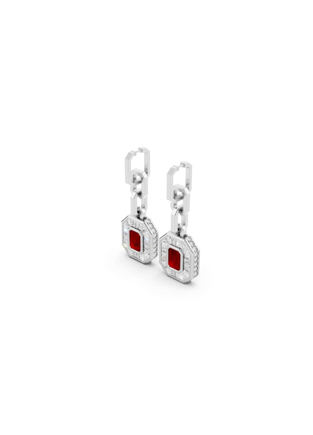 Ruby & Diamond Baguette Drop Earrings  Image 14