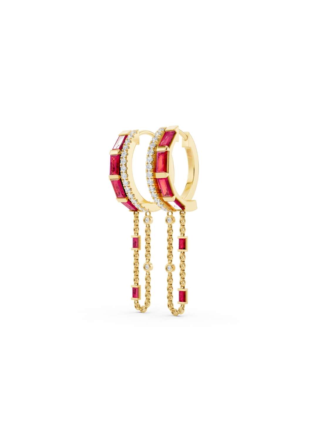 Ruby & Diamond Chain Hoop Earrings Image 2