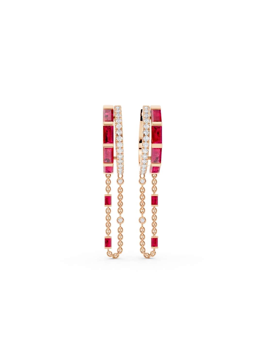 Ruby & Diamond Chain Hoop Earrings Image 5