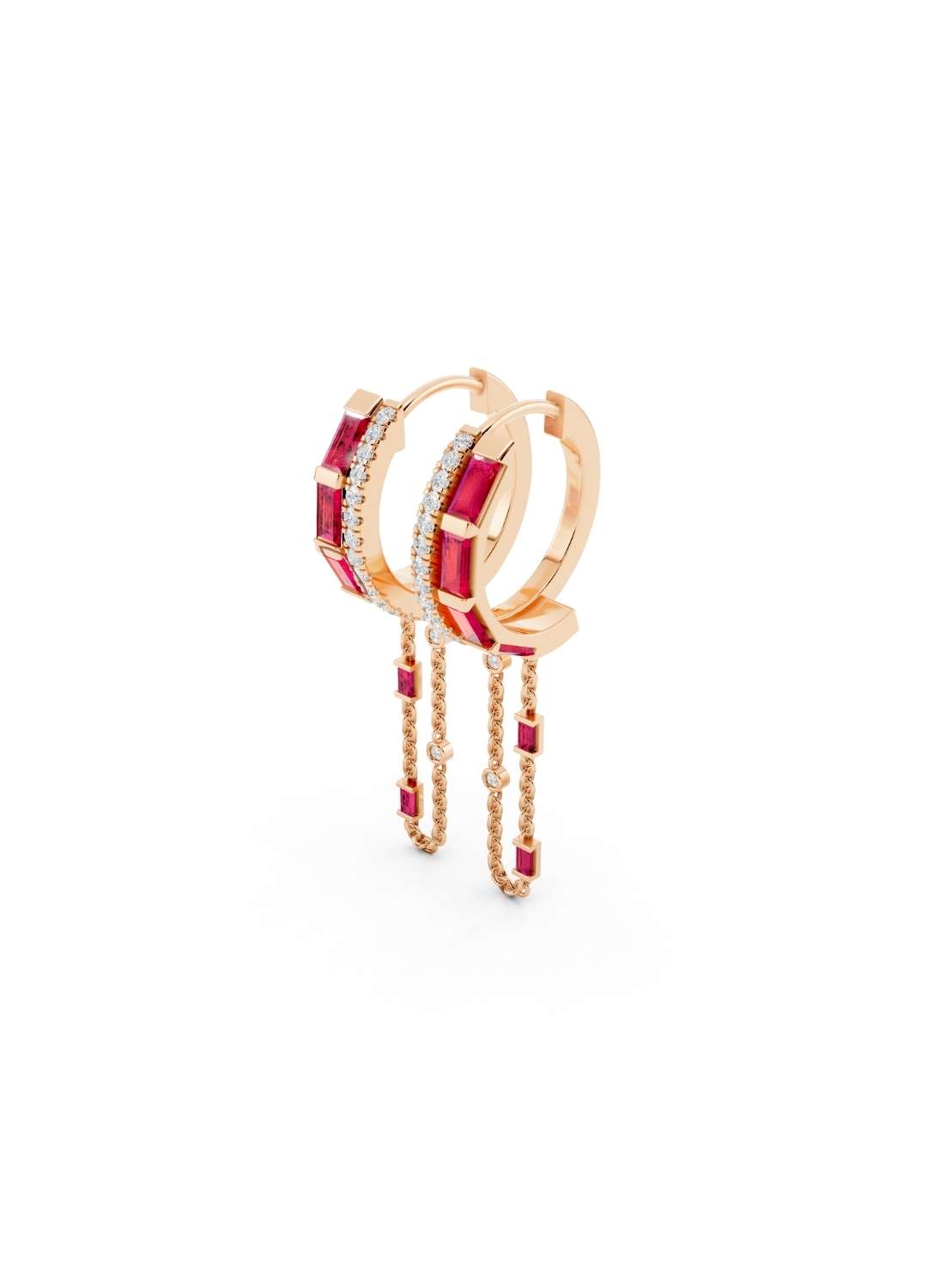 Ruby & Diamond Chain Hoop Earrings Image 6