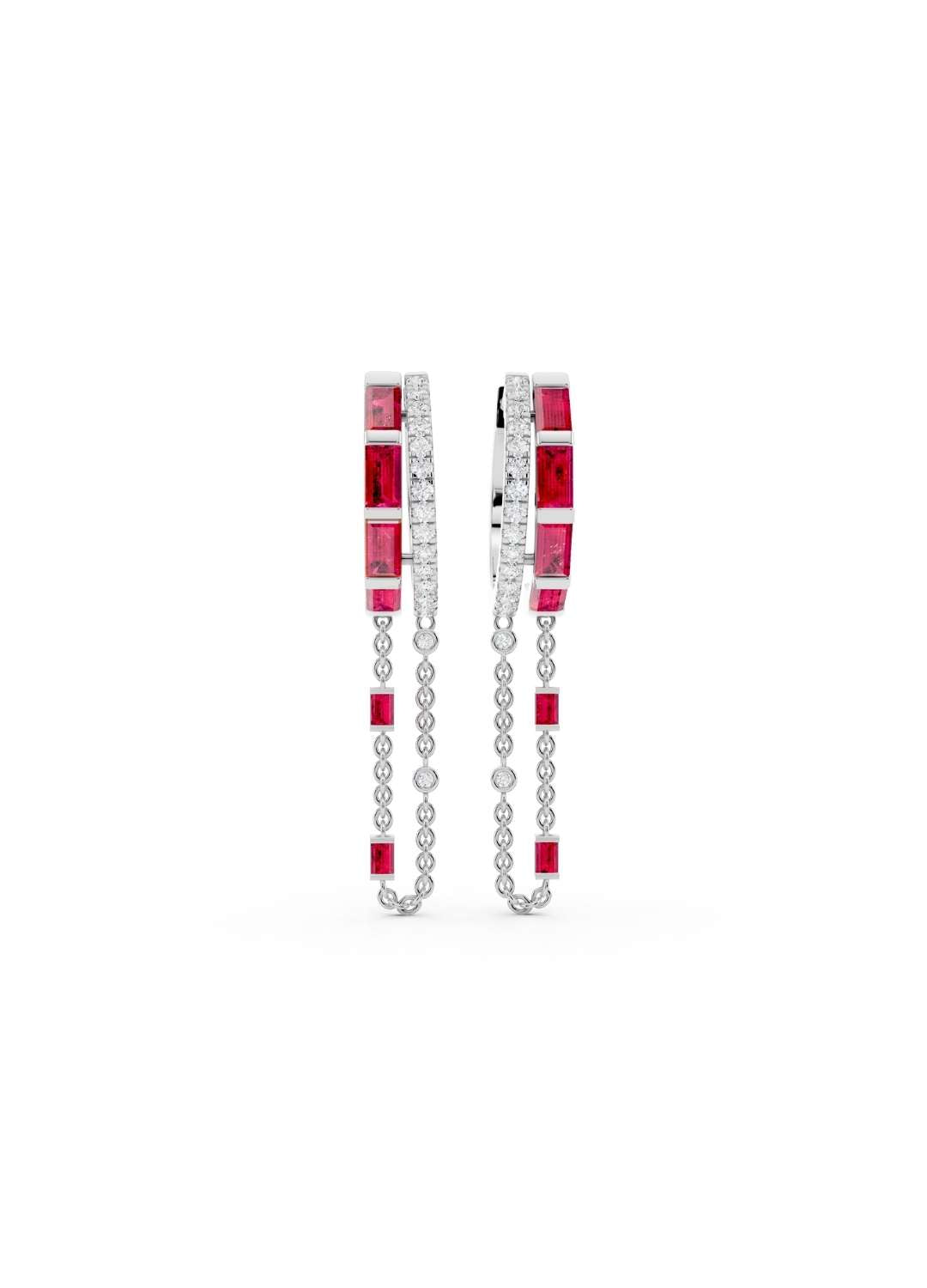 Ruby & Diamond Chain Hoop Earrings Image 8