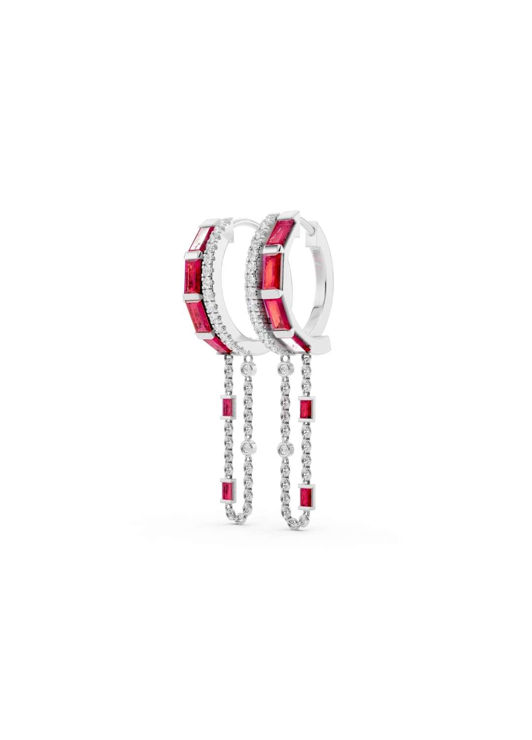 Ruby & Diamond Chain Hoop Earrings Image 9
