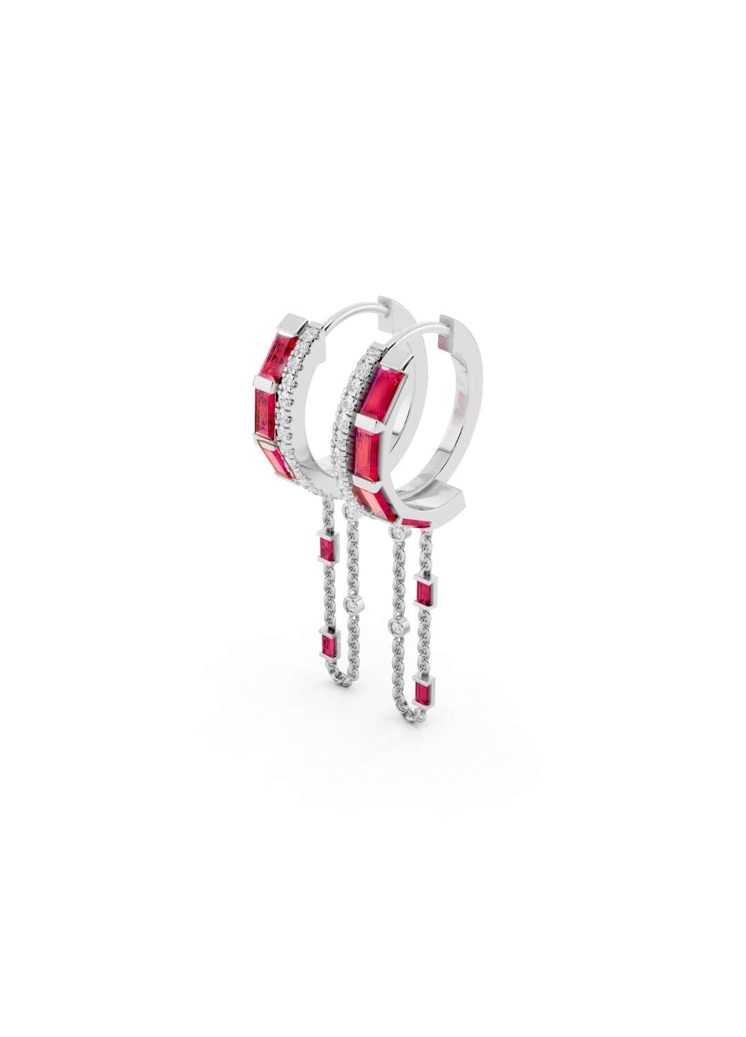 Ruby & Diamond Chain Hoop Earrings Image 10