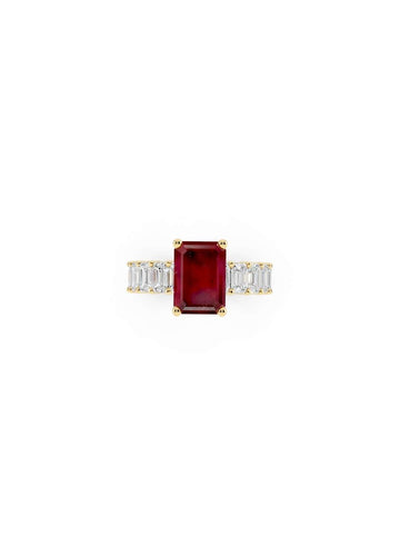 Ruby & Emerald Cut Diamond Band Ring Image 1