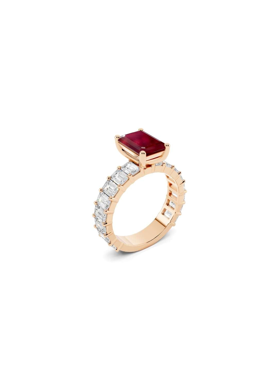 Ruby & Emerald Cut Diamond Band Ring Image 8