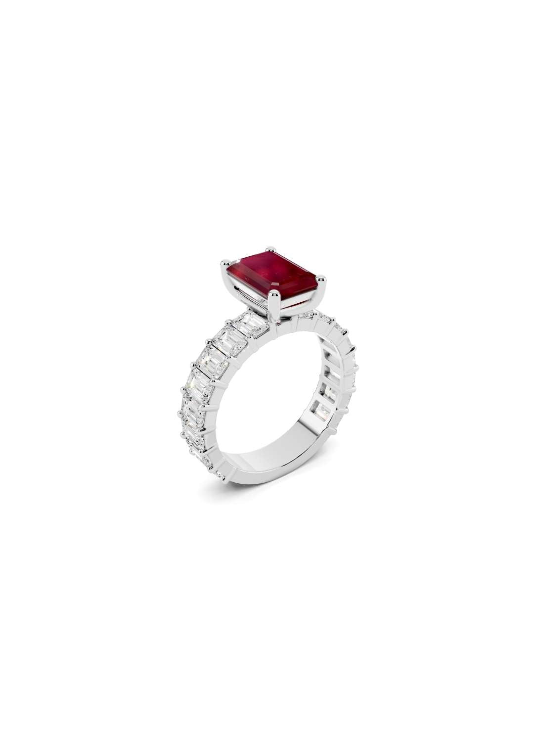 Ruby & Emerald Cut Diamond Band Ring Image 13