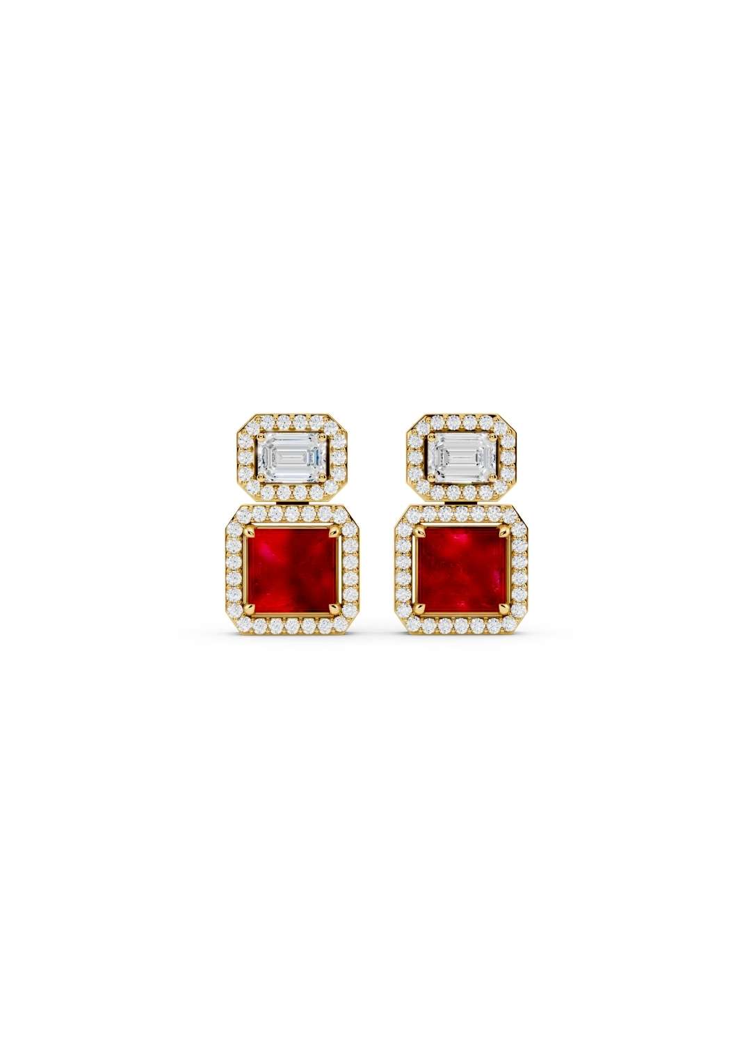 Ruby & Emerald Cut Diamond Halo Earrings Image 1