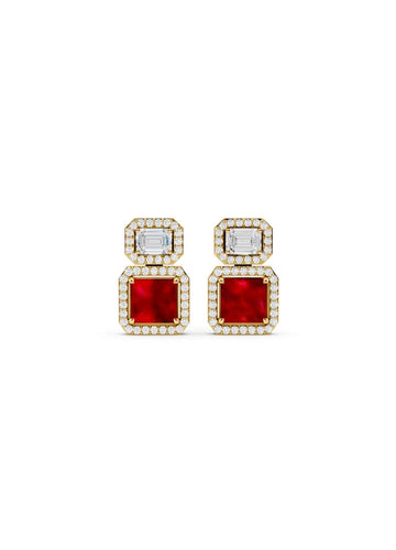 Ruby & Emerald Cut Diamond Halo Earrings Image 1