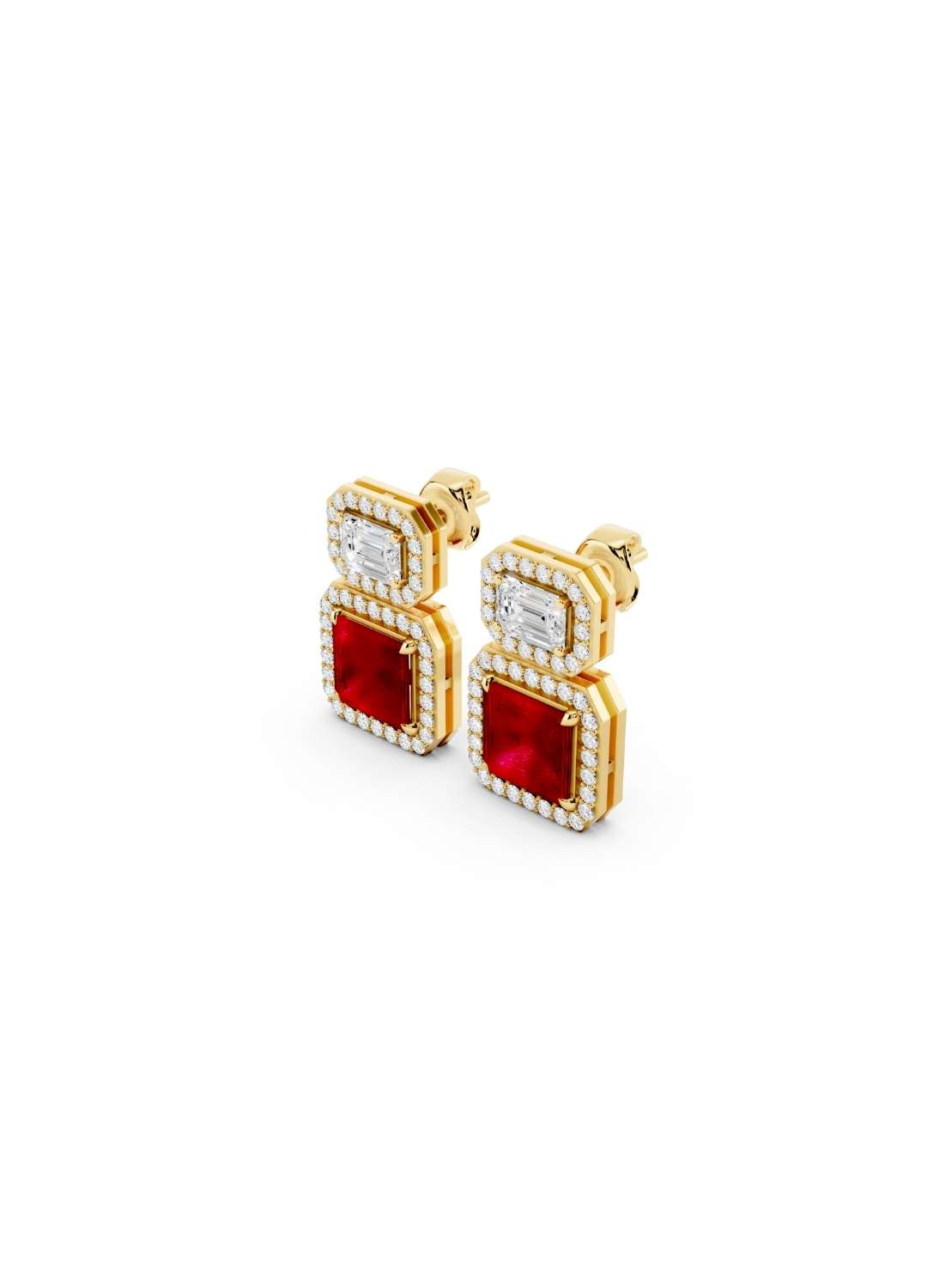 Ruby & Emerald Cut Diamond Halo Earrings Image 2
