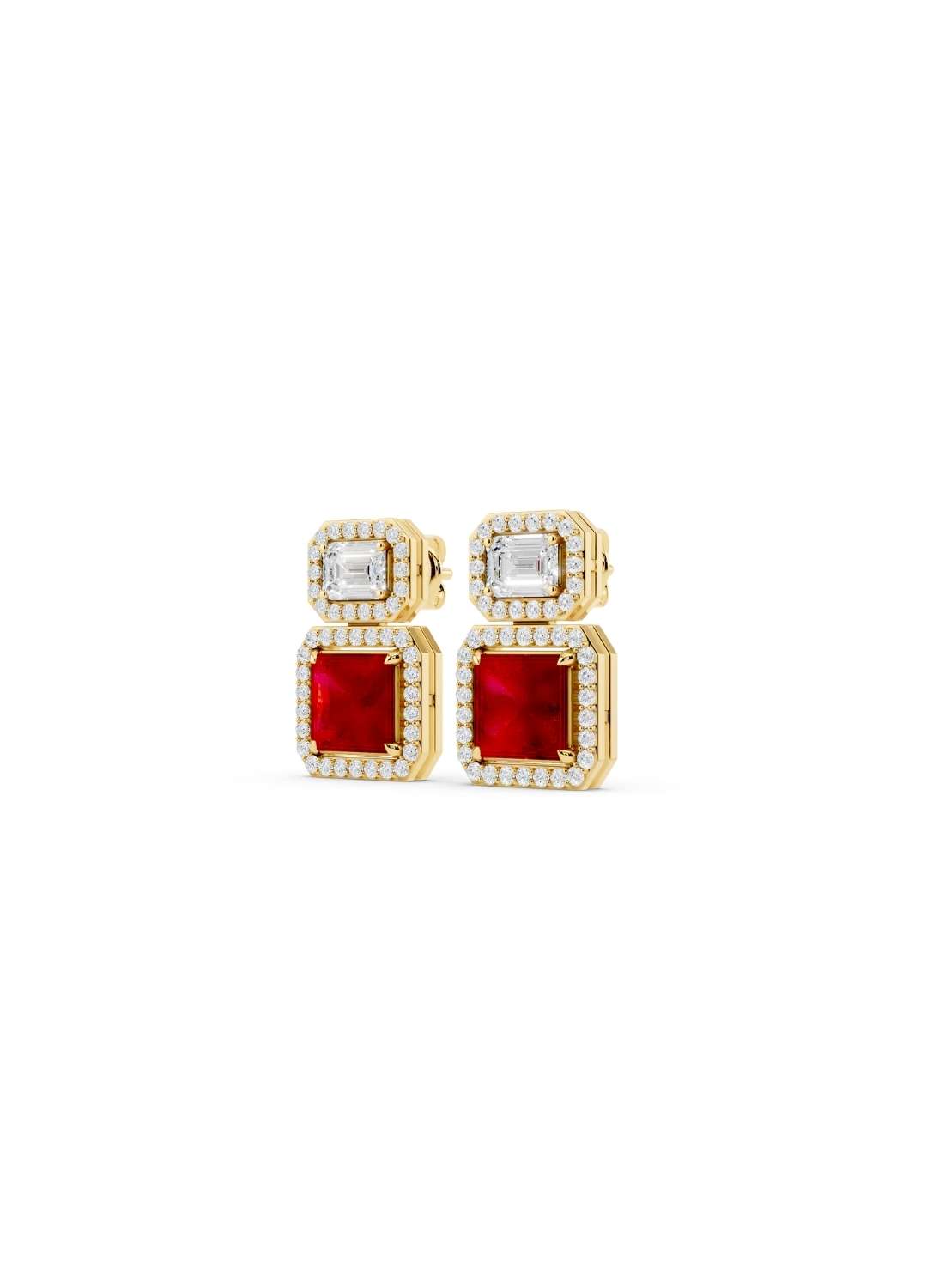 Ruby & Emerald Cut Diamond Halo Earrings Image 4