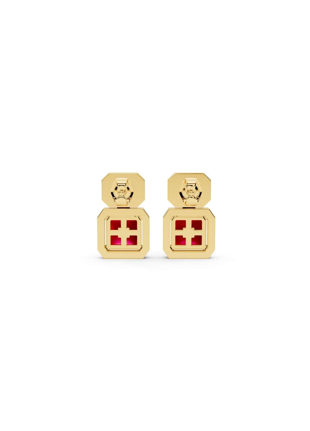 Ruby & Emerald Cut Diamond Halo Earrings Image 5