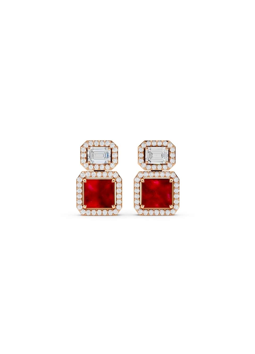 Ruby & Emerald Cut Diamond Halo Earrings Image 6