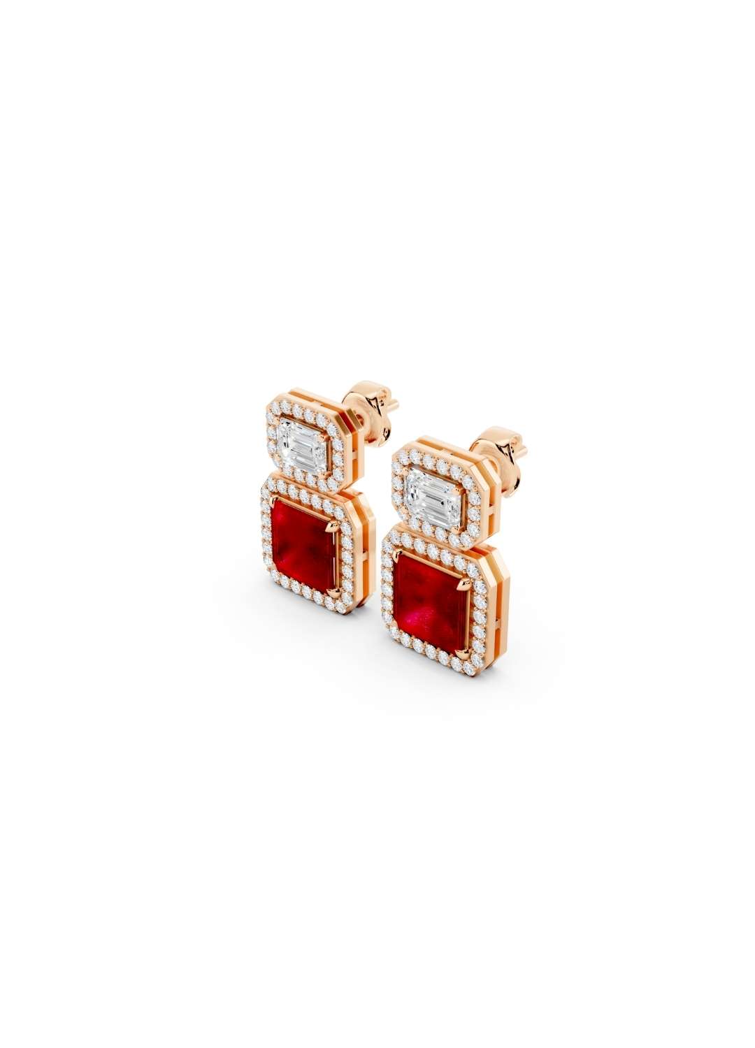 Ruby & Emerald Cut Diamond Halo Earrings Image 7
