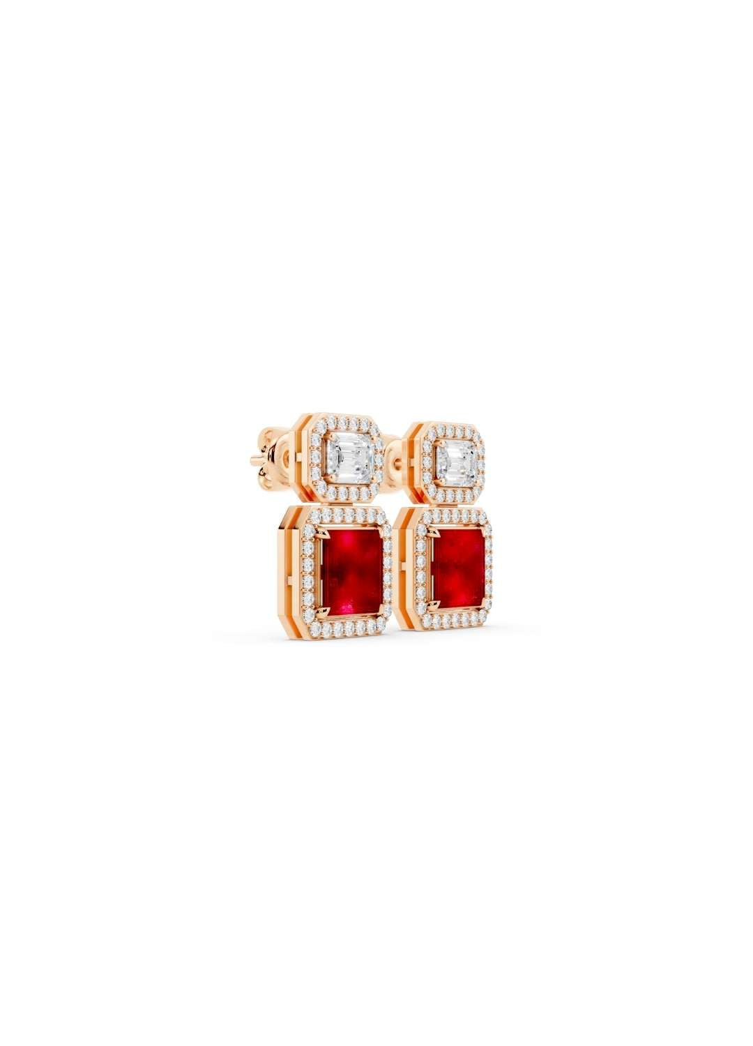 Ruby & Emerald Cut Diamond Halo Earrings Image 8