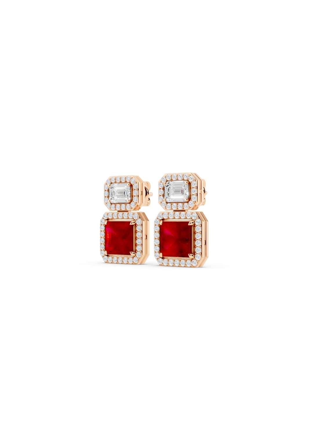 Ruby & Emerald Cut Diamond Halo Earrings Image 9