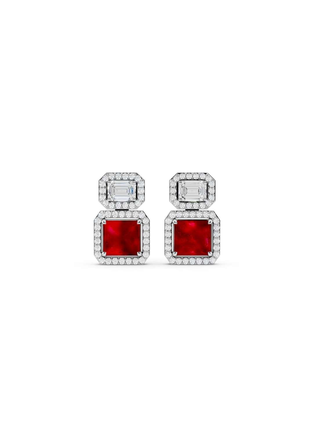Ruby & Emerald Cut Diamond Halo Earrings Image 11