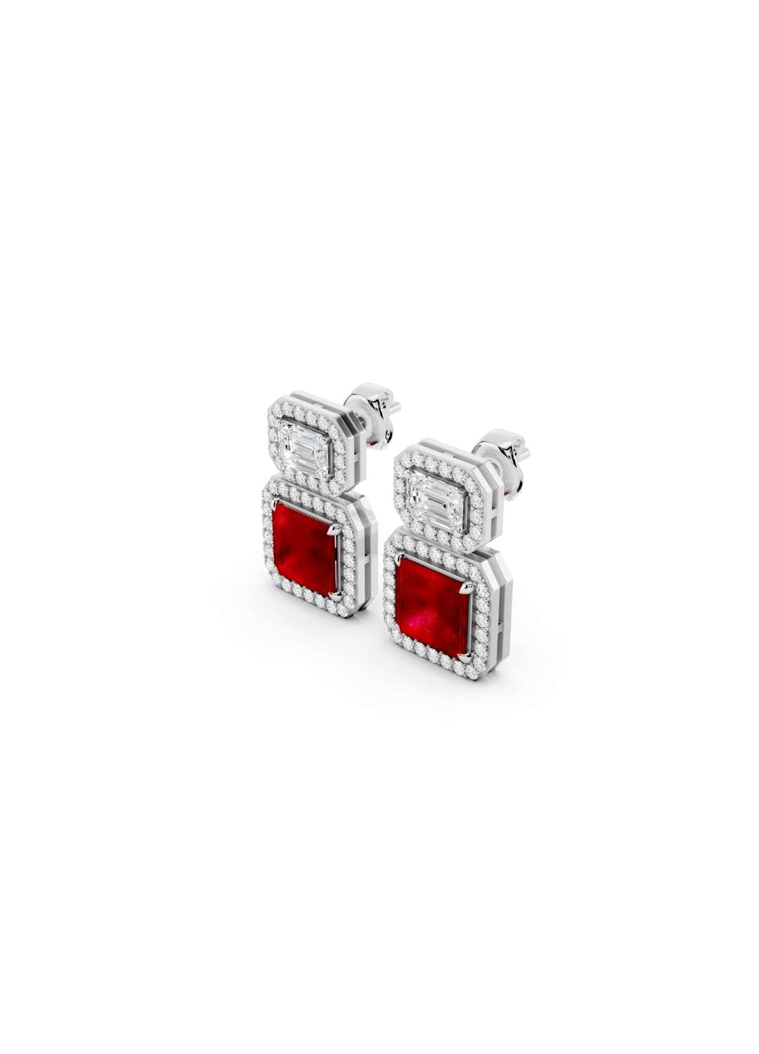 Ruby & Emerald Cut Diamond Halo Earrings Image 12