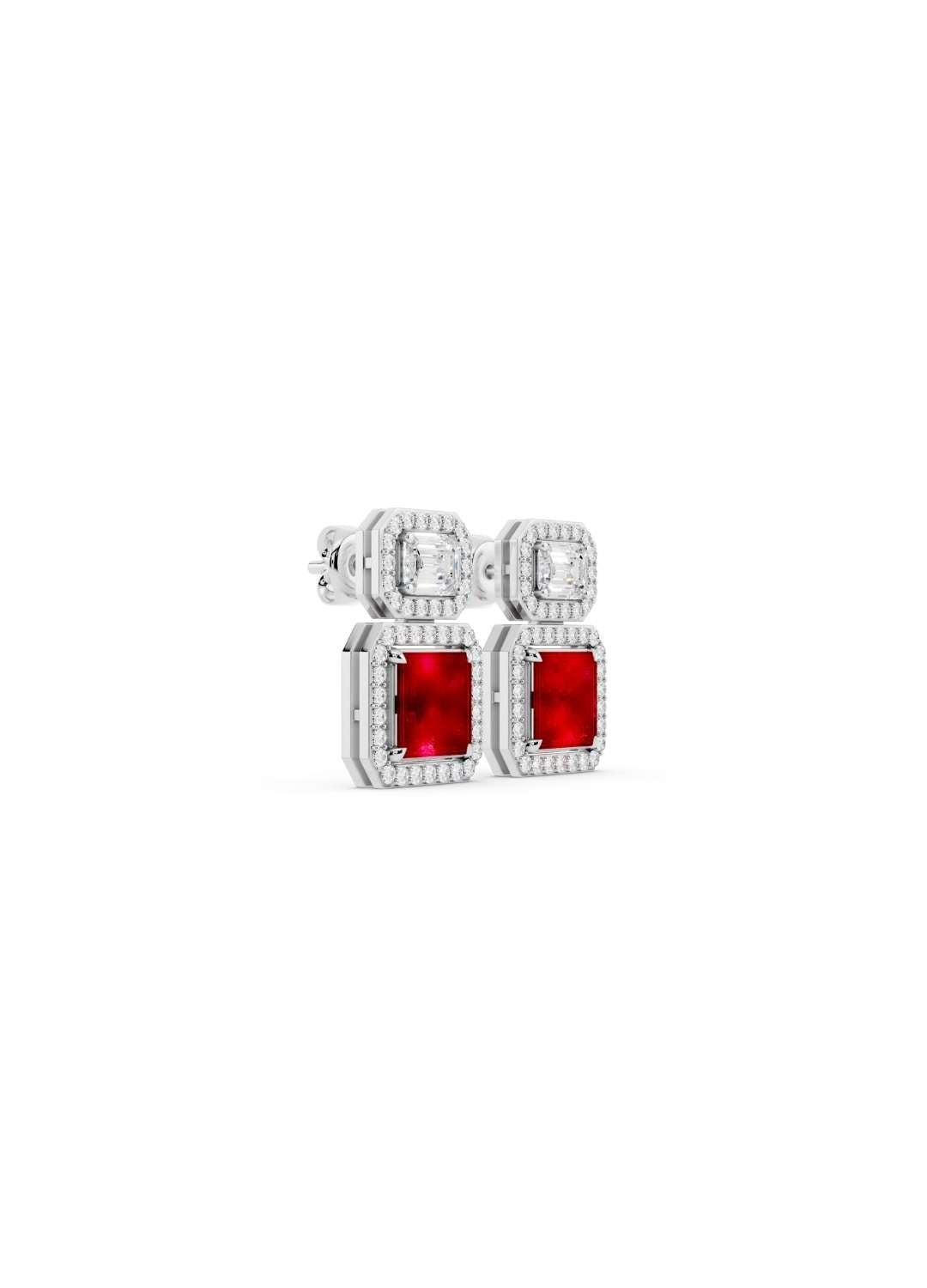 Ruby & Emerald Cut Diamond Halo Earrings Image 13