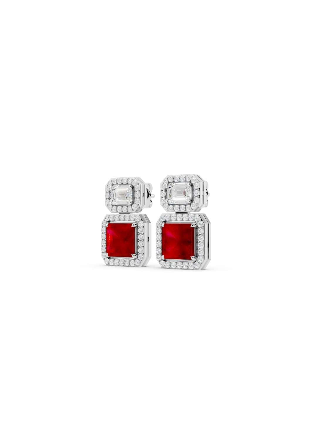 Ruby & Emerald Cut Diamond Halo Earrings Image 14